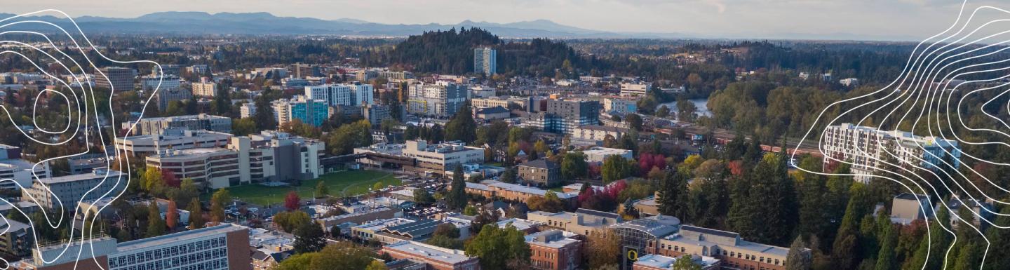 Aerial view of the University of Oregon Campus in Eugene