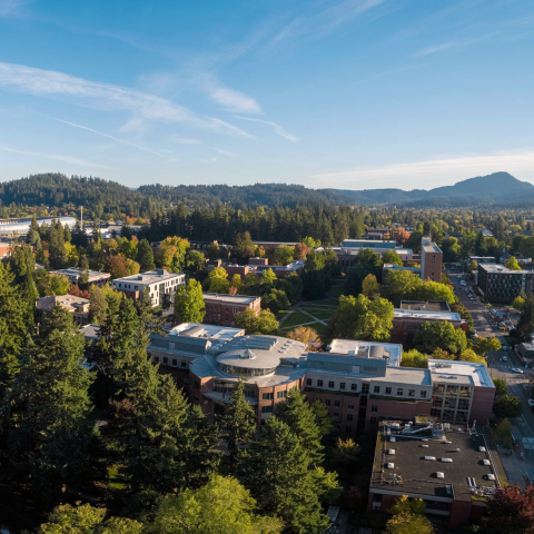Aerial view of the University of Oregon Campus in Eugene