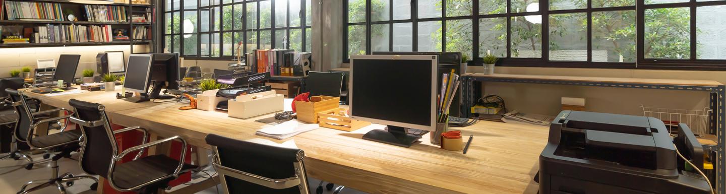 Empty coworking space modern office room