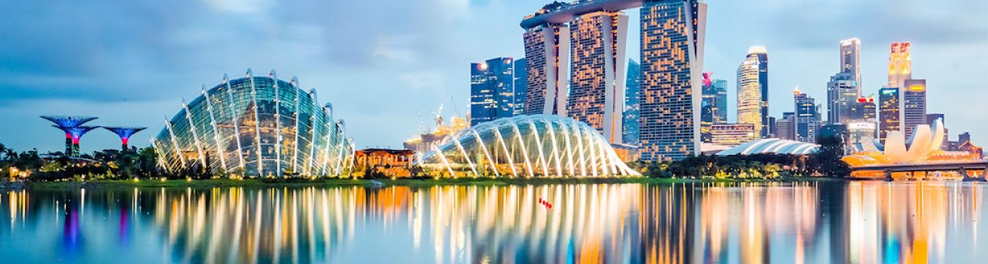 Singapore skyline reflected on a body of water