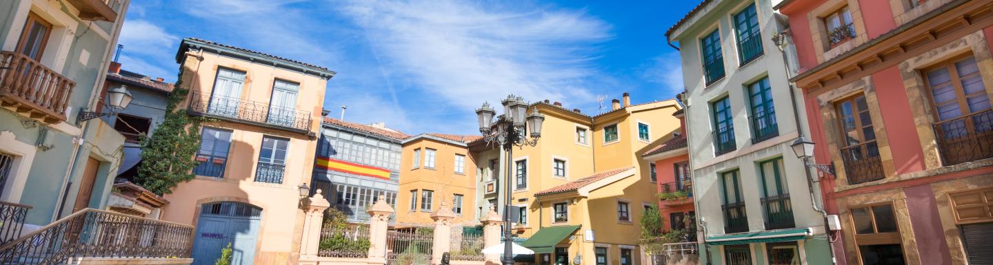 Trascorrales Square, beautiful and famous place in old town of Oviedo city, Asturias, Spain