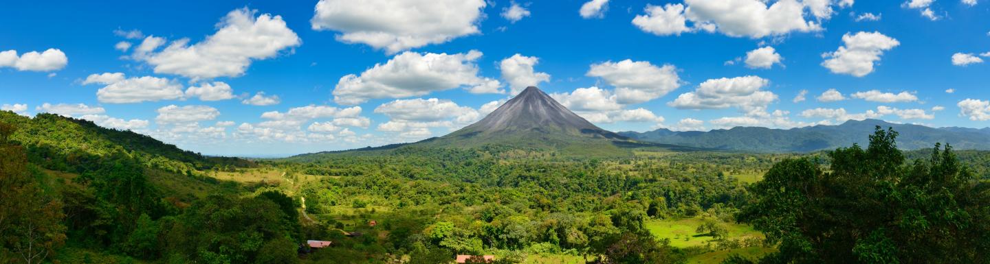 Volcano with rolling green hills in Costa Rica