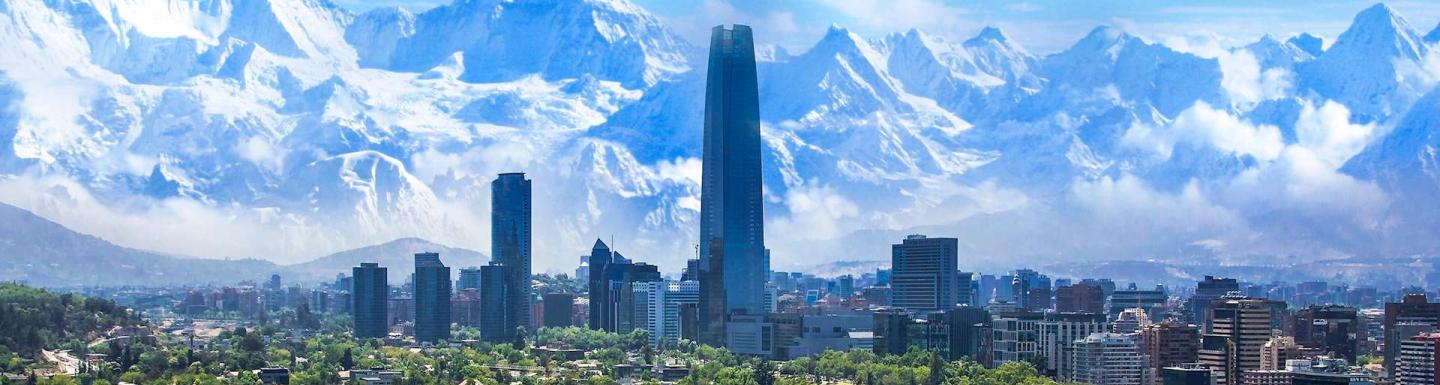 Landscape view of Santiago Chile with its mountain range in the background. 