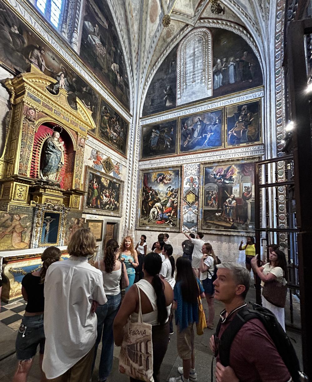 group of college student inside a medieval church