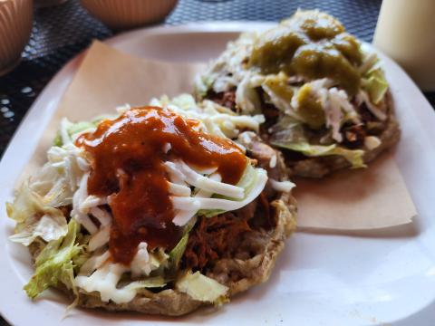 2 tostadas with various toppings