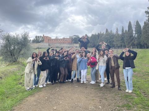 Group of students in front of Brolio Castle in Italy