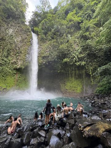 friends at waterfall in costa rica