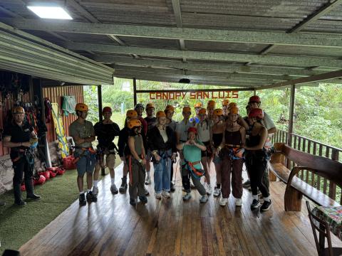 group of friends at zipline