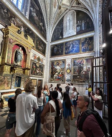 group of college student inside a medieval church