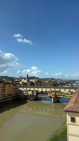 Skyline of a Siena river on a cloudy day