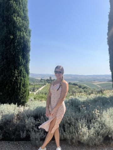 Mallory Kent at a winery in Italy