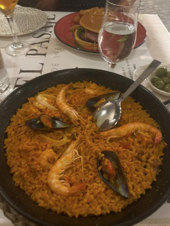 paella with shrimp on top