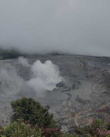 steam streaming out of a volcanic structure