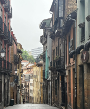 A street with colorful houses on each side in Oviedo