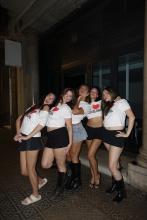 5 friends wear "I love Barcelona" shirts and pose