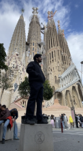 Kunal posing in front of the Sagrada Família in Barcelona, Spain
