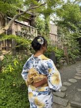 a uo student in traditional kimono