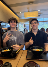 Two uo students having lunch in Kyoto