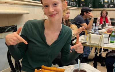 UO student  Emma Egbert eating at a restaurant in Madrid, Spain