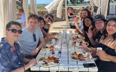 group of friends eating lunch