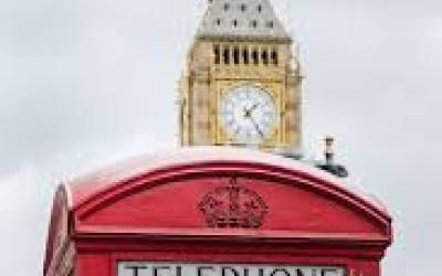 Phone booth in London with Big Ben in the background