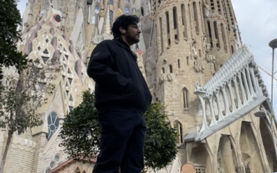 Kunal posing in front of the Sagrada Família in Barcelona, Spain