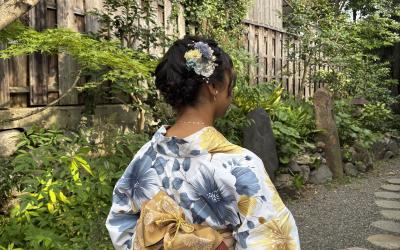 a uo student in traditional kimono