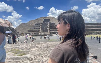 a uo student at the Teotihuacan Mexican pyramids