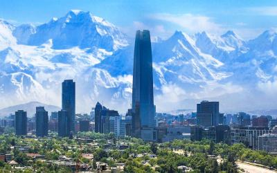 Landscape view of Santiago Chile with its mountain range in the background. 