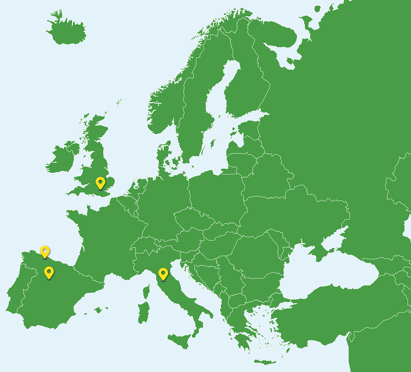 Map of Europe with GEO Center locations identified