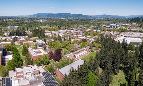aerial photo of UO campus
