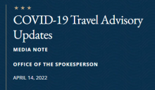 CDC and DOS travel advisories